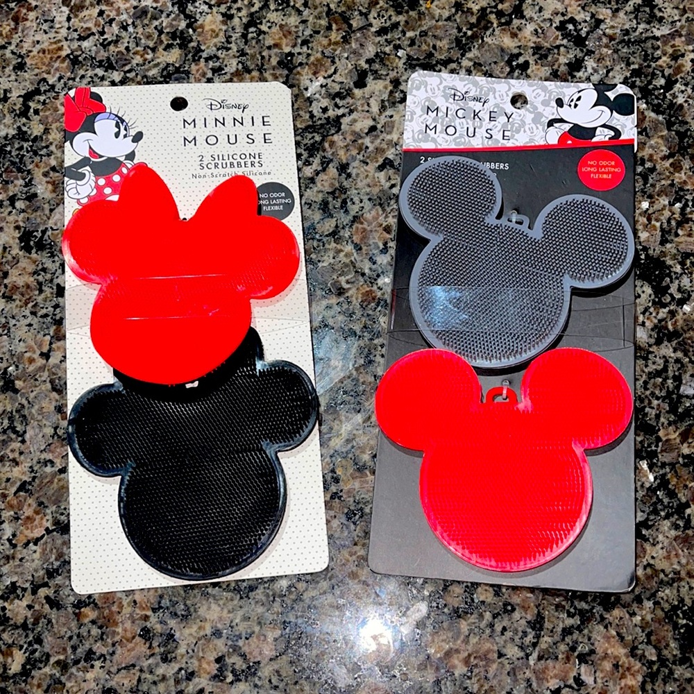 LOTS of 2 Disney Mickey & Minnie Mouse 2 Silicone Scrubbers/Kitchen Sink Sponges